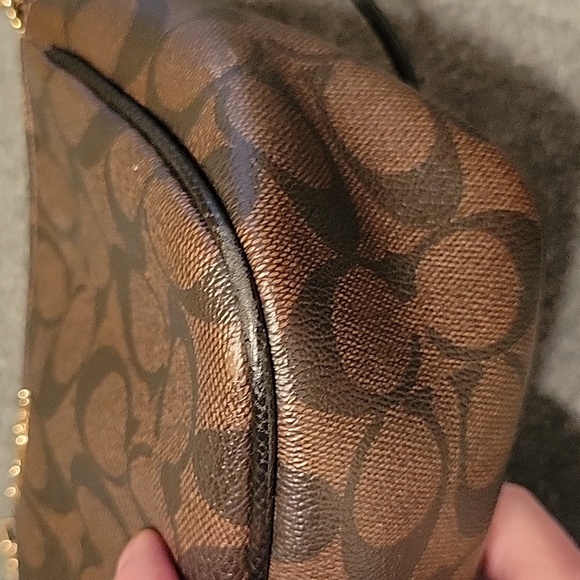 Coach set, mini bag & wristlet, saffiano leather, dark brn & blk signature C - Picture 13 of 14